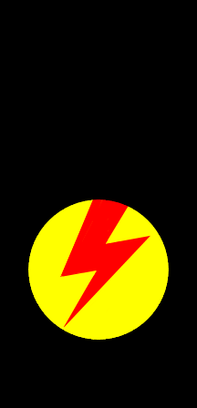 [black with a yellow circle near the bottom containing a red lightning]